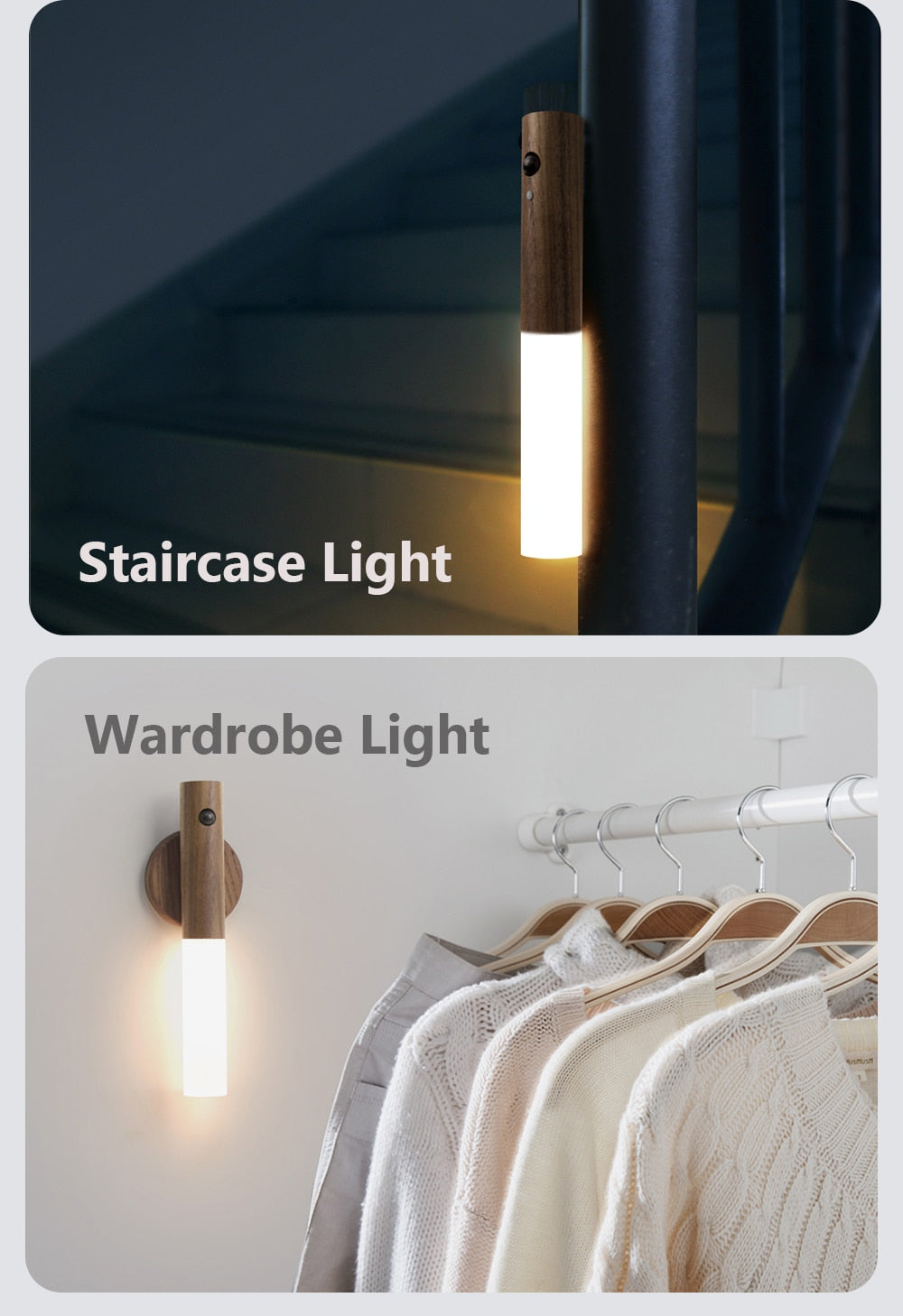 "Oppladbar LED nattlampe med bevegelsessensor, varmt lys, moderne design, 3 m rekkevidde, enkel installasjon"