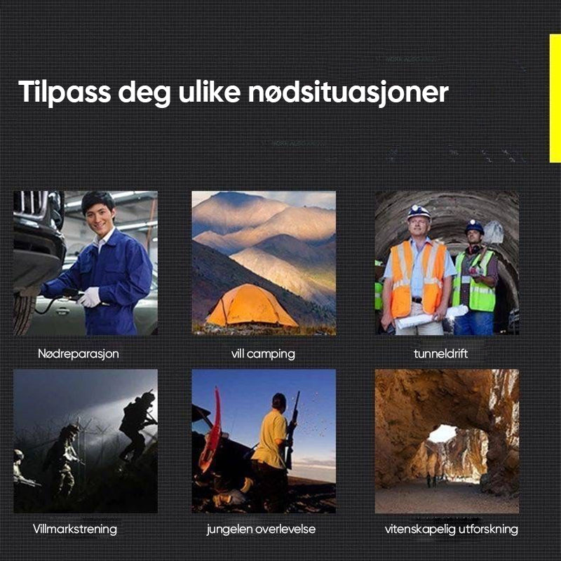 "Oppladbar vanntett LED lommelykt med 3 lysmoduser, robust aluminiumslegering, perfekt for camping og nødbruk."