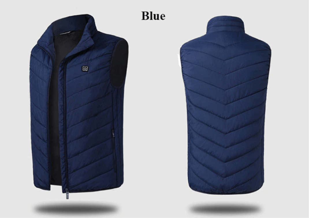 Helkroppsbilde av mann med oppvarmet vest, jeans og lue, klar for vintereventyr, stilfull og varm