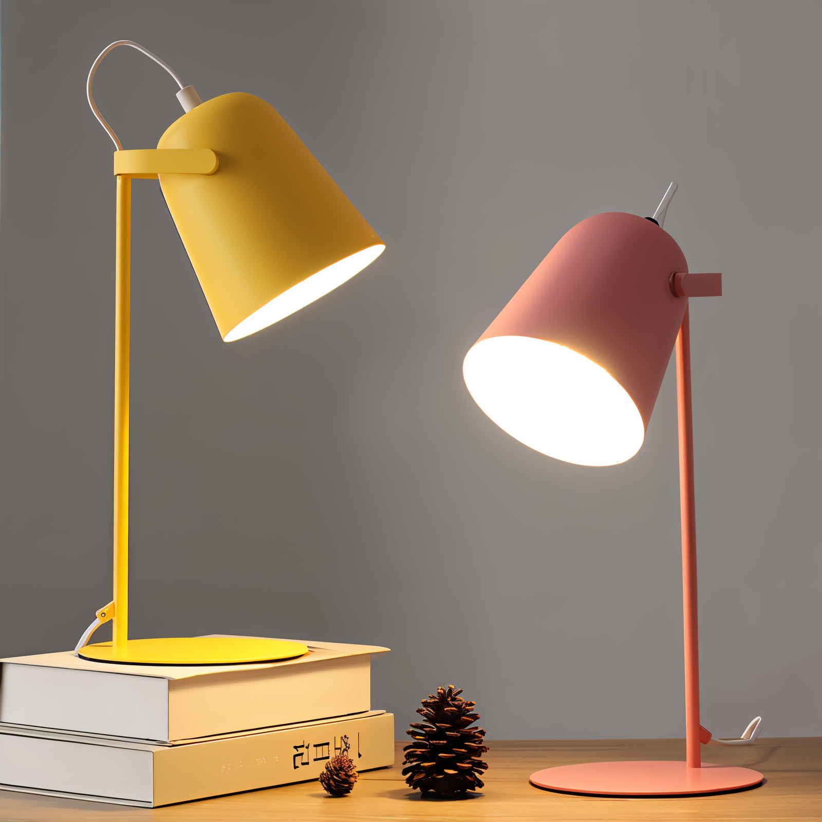 Elegant nattbordslampe i pastell, macaron-look, justerbar lysstyrke for koselig belysning.