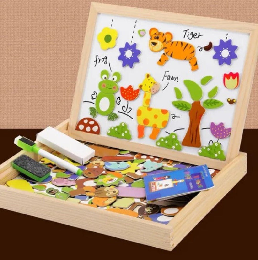 Komplett sett med dobbeltsidig tegnebrett, magneter, kritt og svamp for variert læring og aktivitet