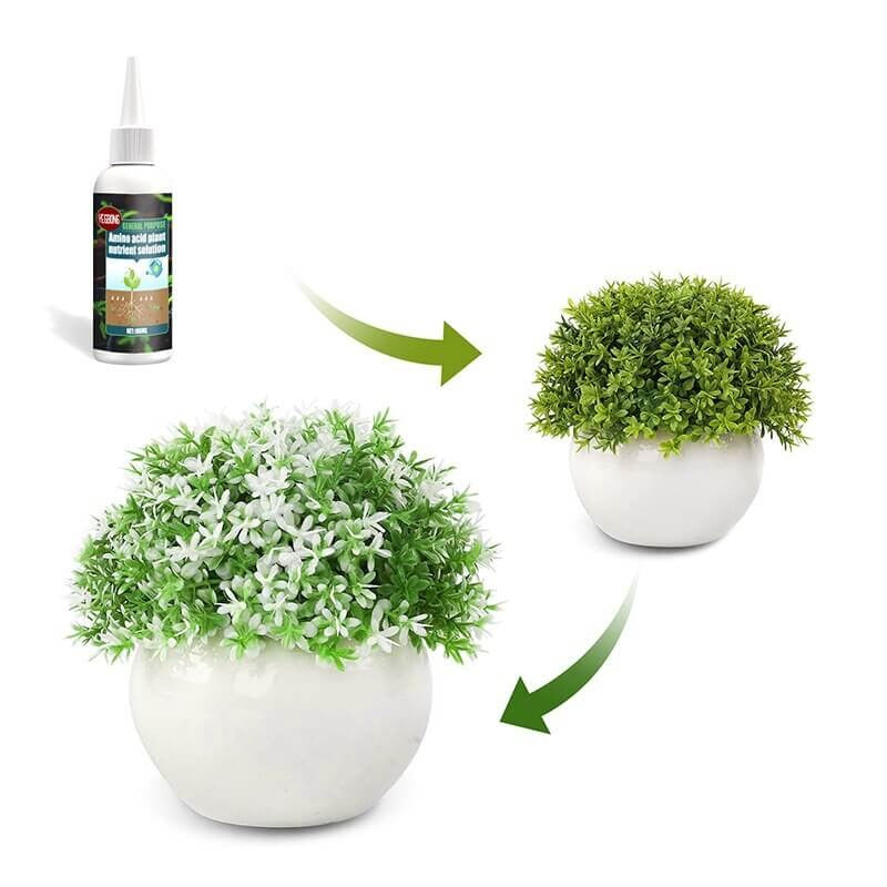 Plantenæring for frodig blomstring og sunn vekst. Flaske med organisk plantegjødsel for alle plantetyper.