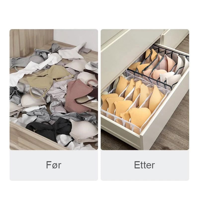 "Praktisk undertøysoppbevaringsboks i slitesterk nylon, elegant design med rom for BH-er, underbukser og sokker."