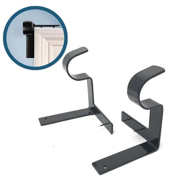Nærbilde av innovative gardinstangbraketter uten boring, designet for sikker og rask installasjon av gardinoppheng.