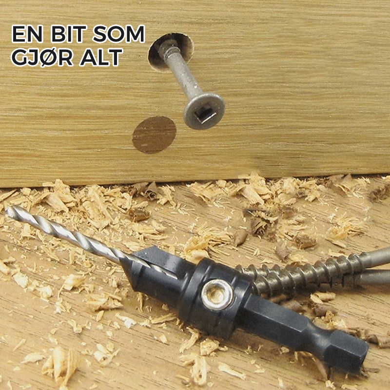 "Premium HSS forsenkningsbor-sett i metallisk finish med ulike borstørrelser, ideelt for presisjonsboring."