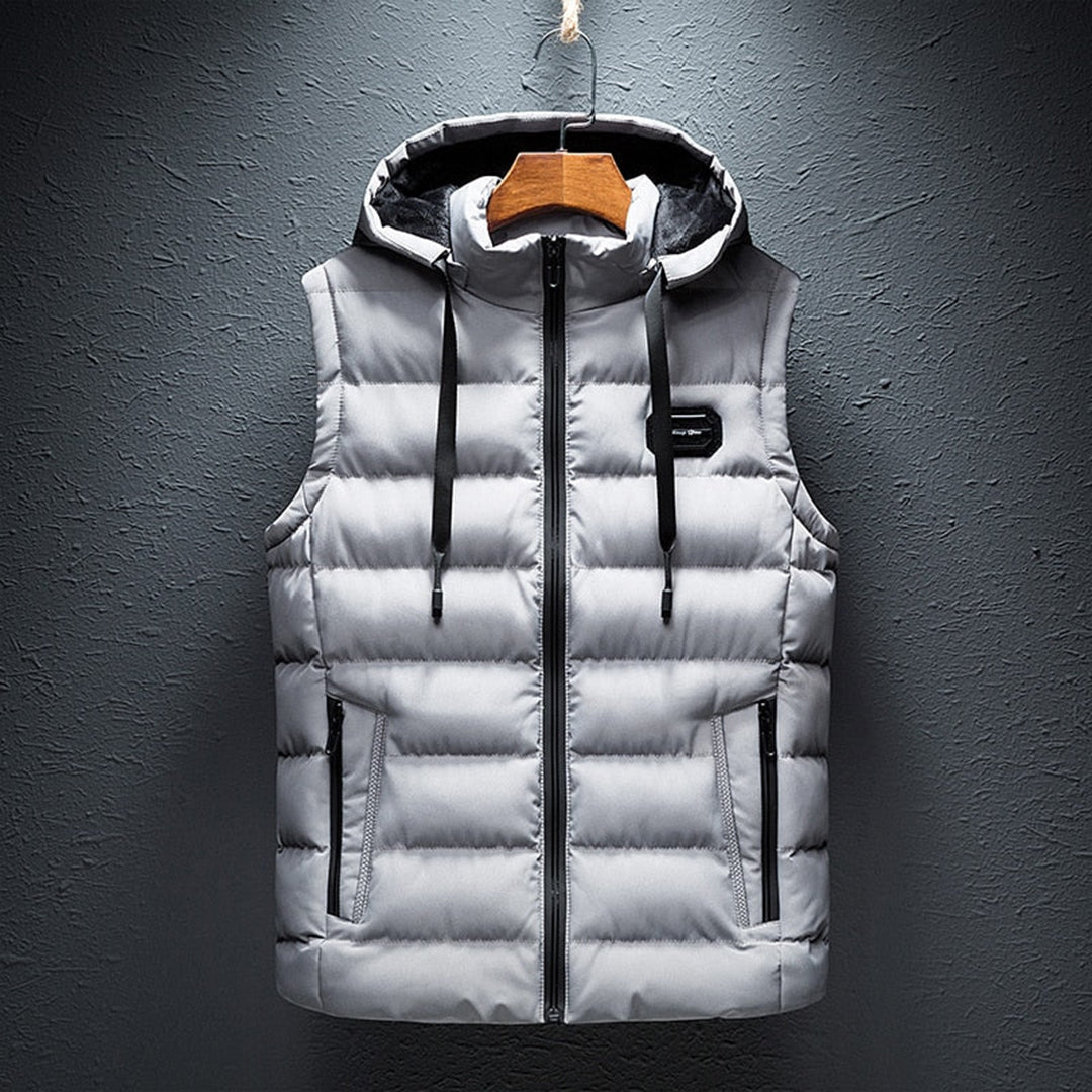 "Premium unisex vattert vest med avtagbar hette i armégrønn, ideell for høst, gir stil og komfort."