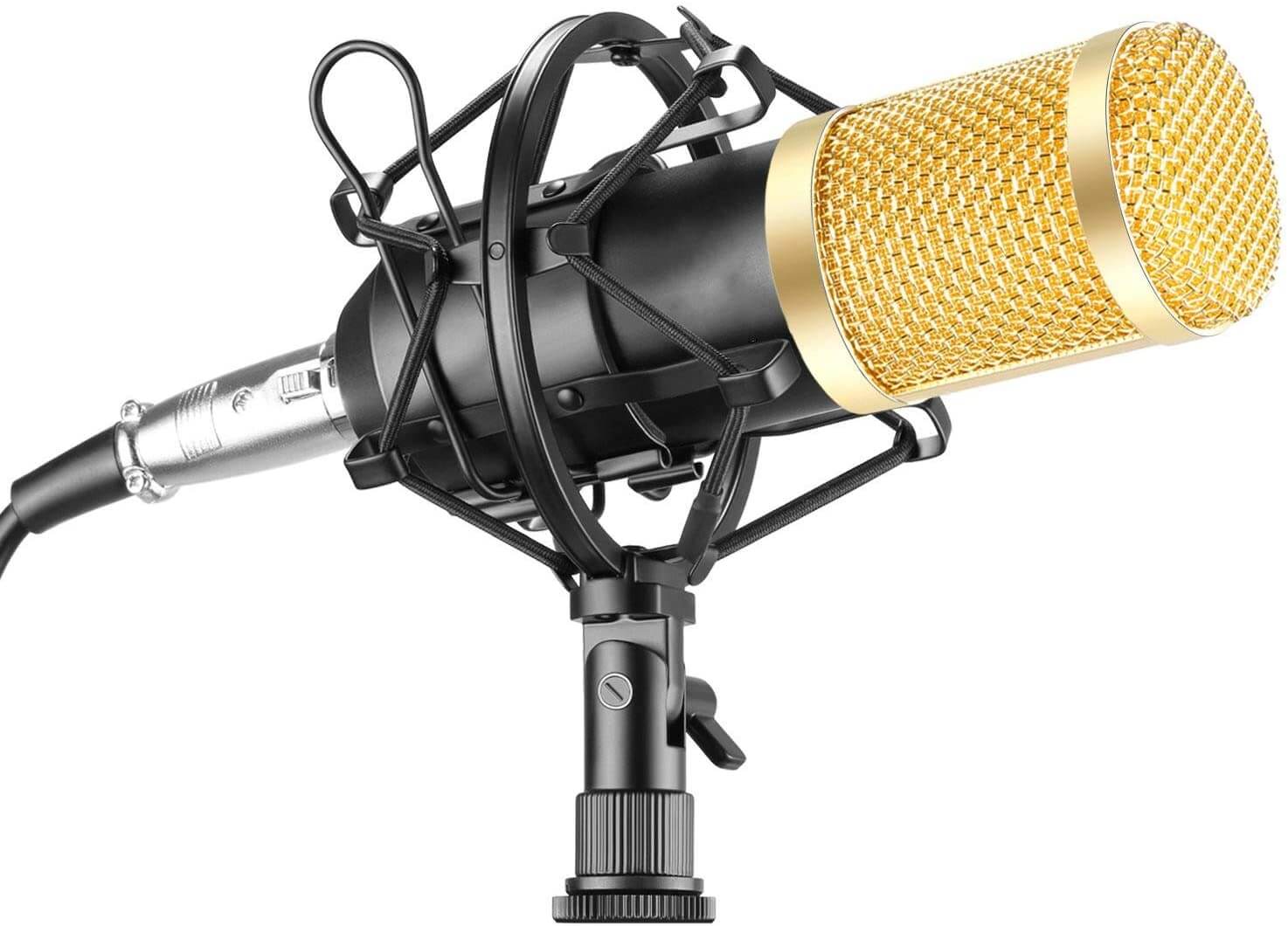 Innhold i esken: mikrofon, stativ, popfilter, shock mount og USB-kabel
