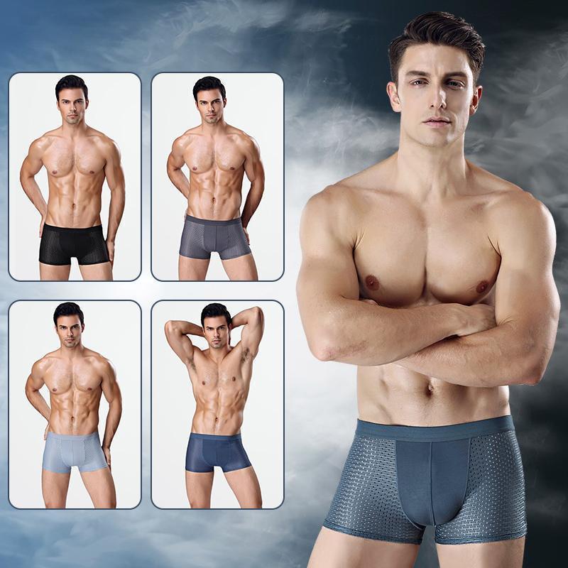 "Pustende issilke boksershorts med kjølende effekt, elegant design og bikakestruktur for optimal ventilasjon og komfort."