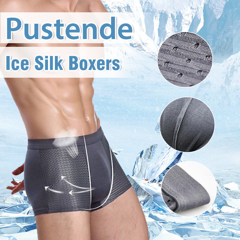 "Pustende issilke boksershorts med kjølende effekt, elegant design og bikakestruktur for optimal ventilasjon og komfort."