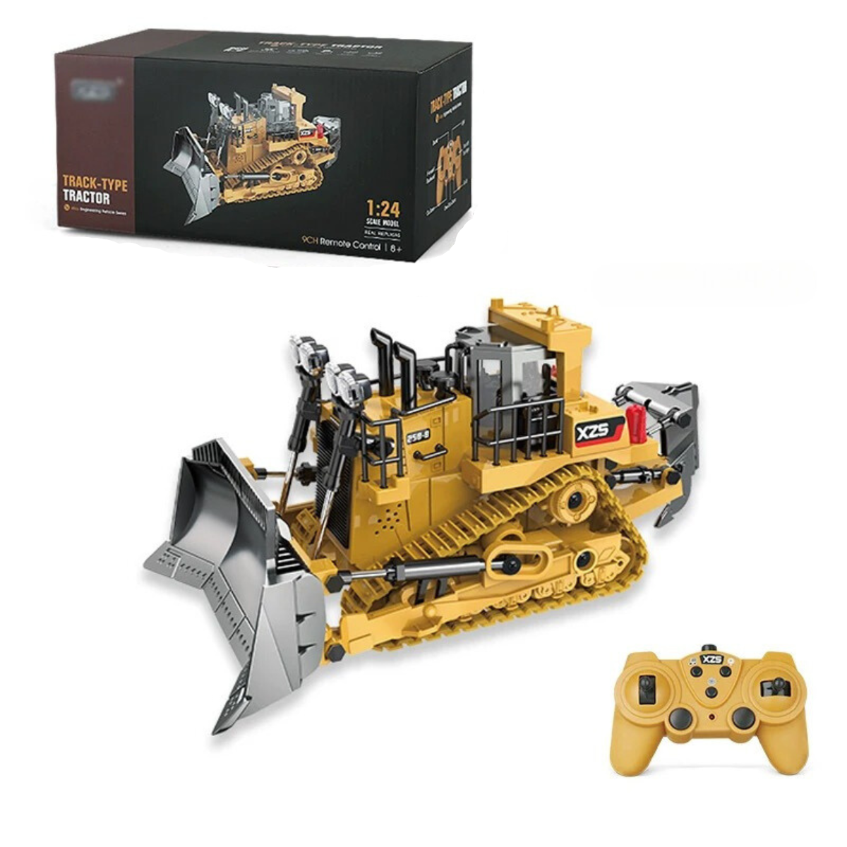 "Radiostyrt 4x4 lastebil fra MegaMover i robust materiale for barn, med realistiske lys og lyder, perfekt for byggere."