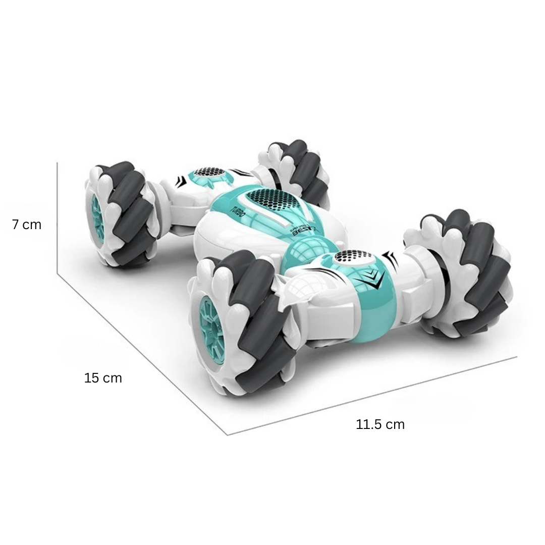 RC stuntbil med innovativ håndkontroll, fargerik design, robust ABS-materiale. Perfekt for akrobatiske manøvre, opptil 30 km/