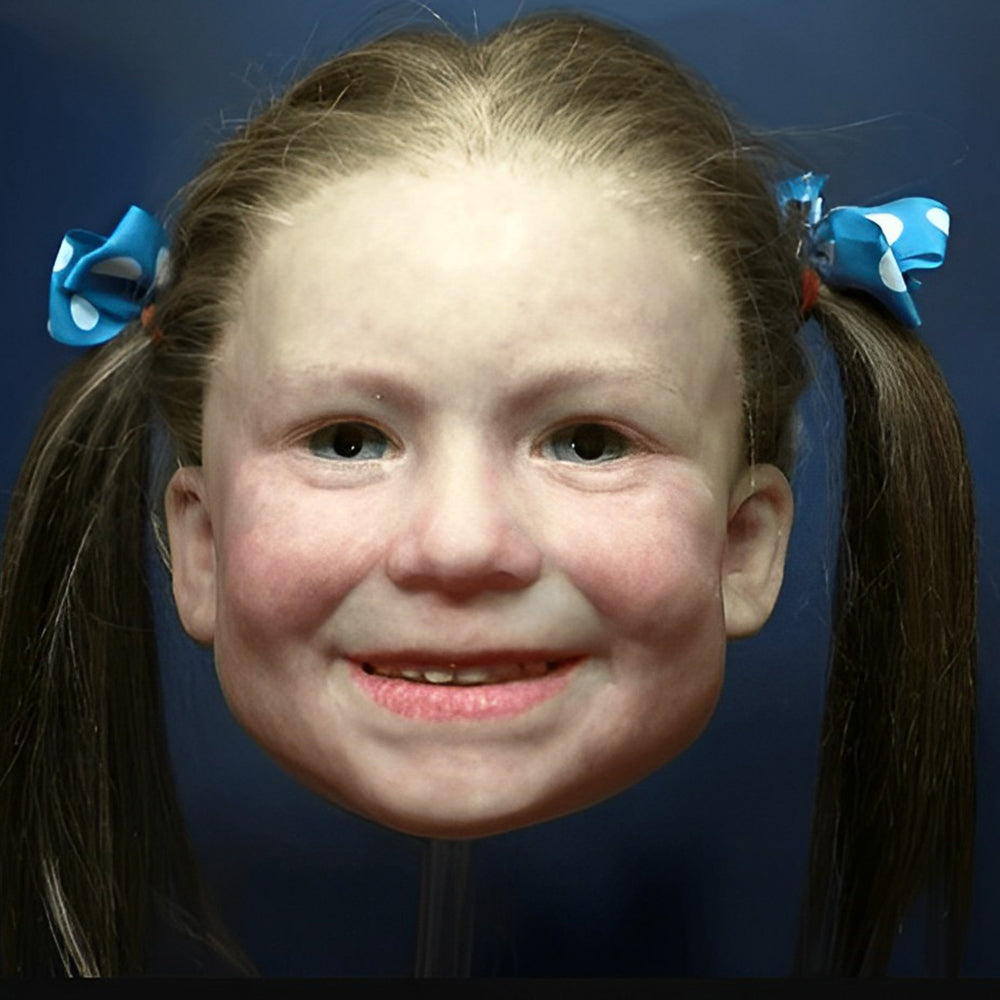 "Realistisk Halloween-maskehode, eldre mann med grått hår og detaljerte ansiktstrekk, kostyme tilbehør."