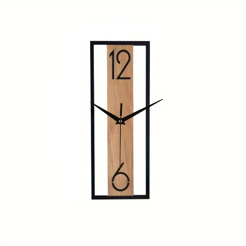 Rektangulær veggklokke i elegant trelook. Stille urverk, moderne design for hjem og kontor.