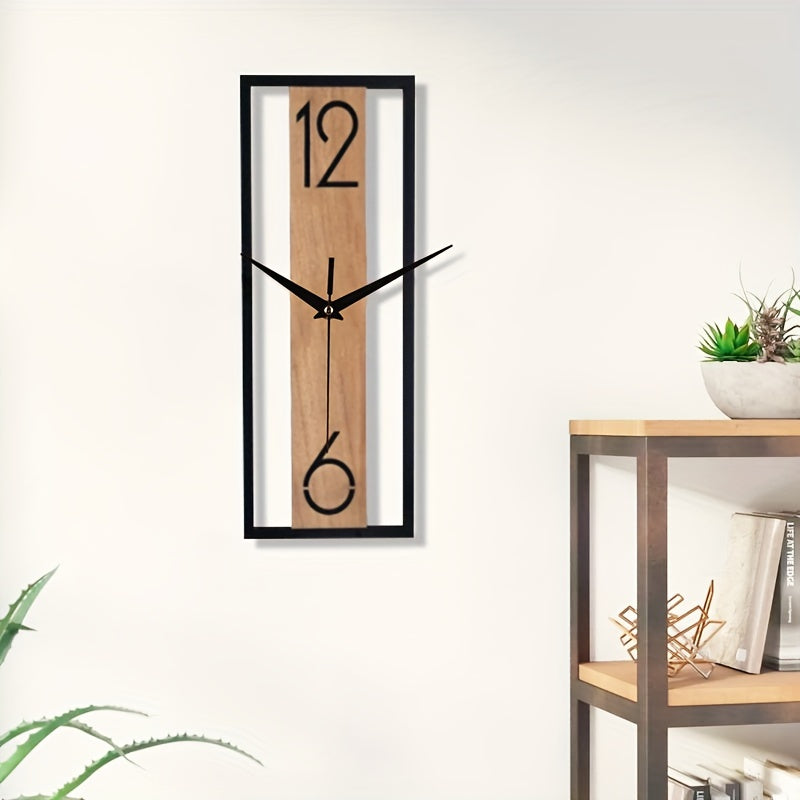 Stilfull rektangulær veggklokke. Brun trelook, elegant design, stille urverk for hjem/kontor.