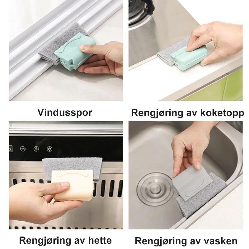 "Rengjøringsbørste for vindusspor med ergonomisk grep, kompakt design for lett rengjøring av trange områder."