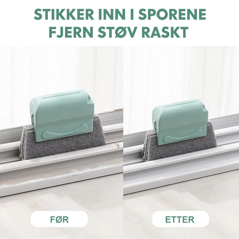 "Rengjøringsbørste for vindusspor med ergonomisk grep, kompakt design for lett rengjøring av trange områder."