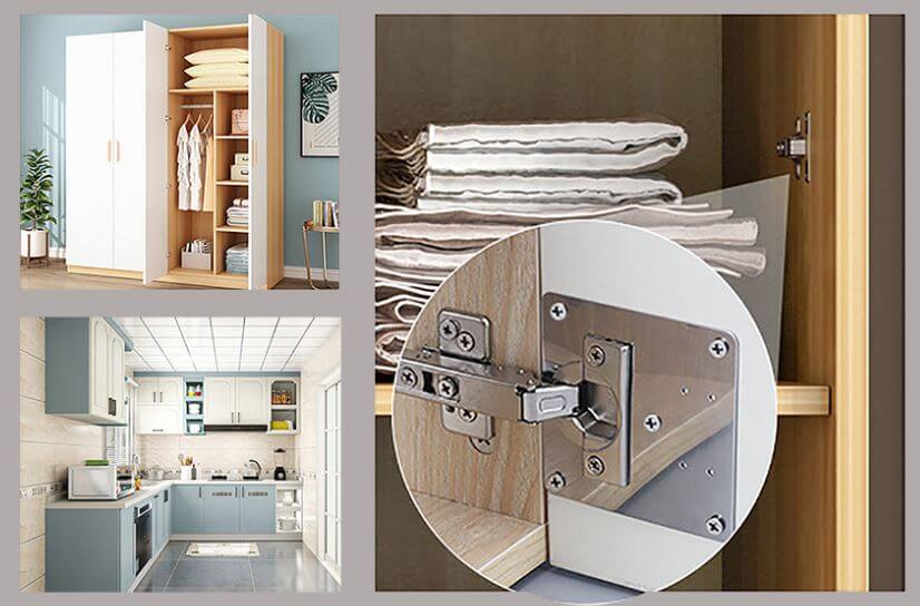 Nærbilde av universal reparasjonsplate for dørhengsler, tykt rustfritt stål for solid møbelreparasjon.