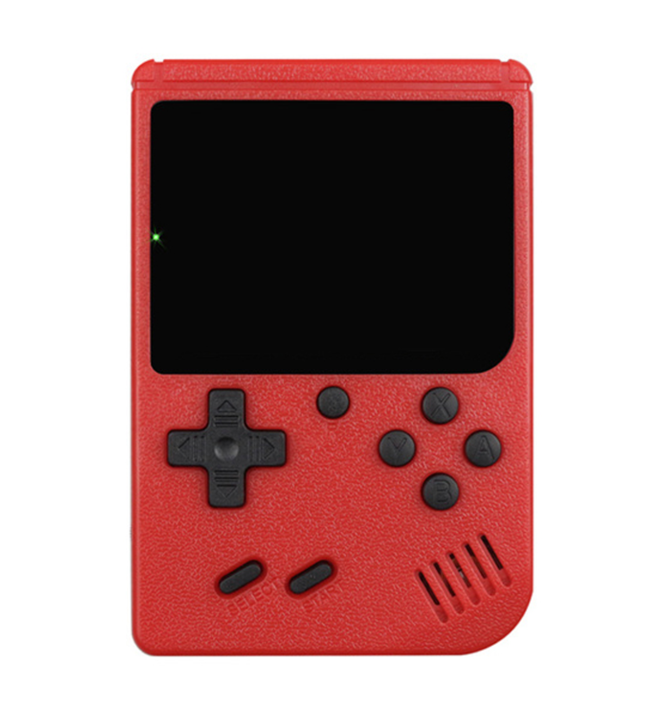 Retro Pocketboy spillkonsoll i lommeformat med 500 klassiske spill. Kompakt design, blått og hvitt skall, bærbar.
