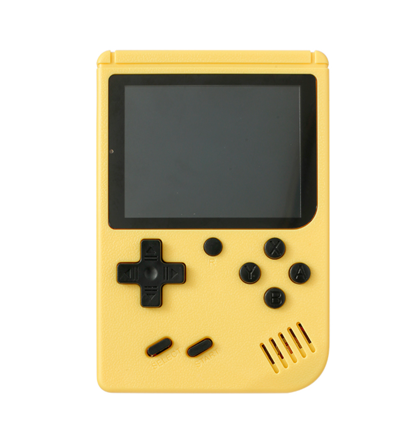 Retro Pocketboy spillkonsoll i lommeformat med 500 klassiske spill. Kompakt design, blått og hvitt skall, bærbar.