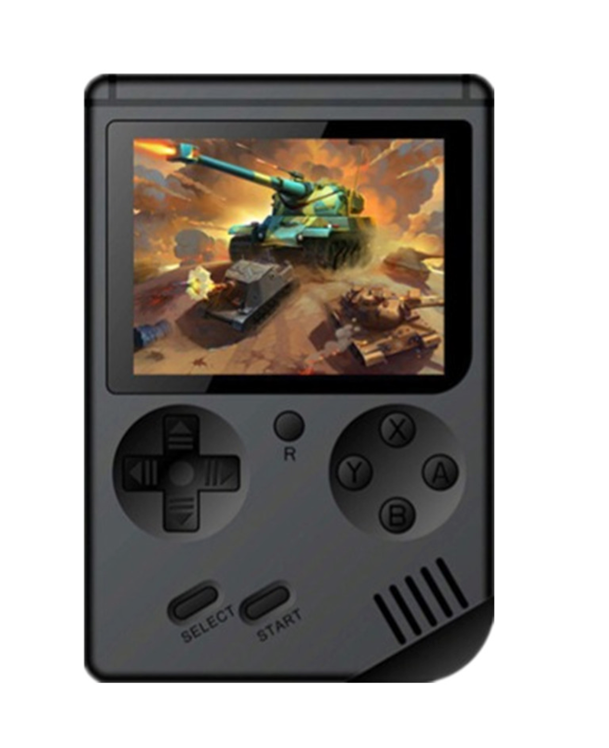 Retro Pocketboy spillkonsoll i lommeformat med 500 klassiske spill. Kompakt design, blått og hvitt skall, bærbar.