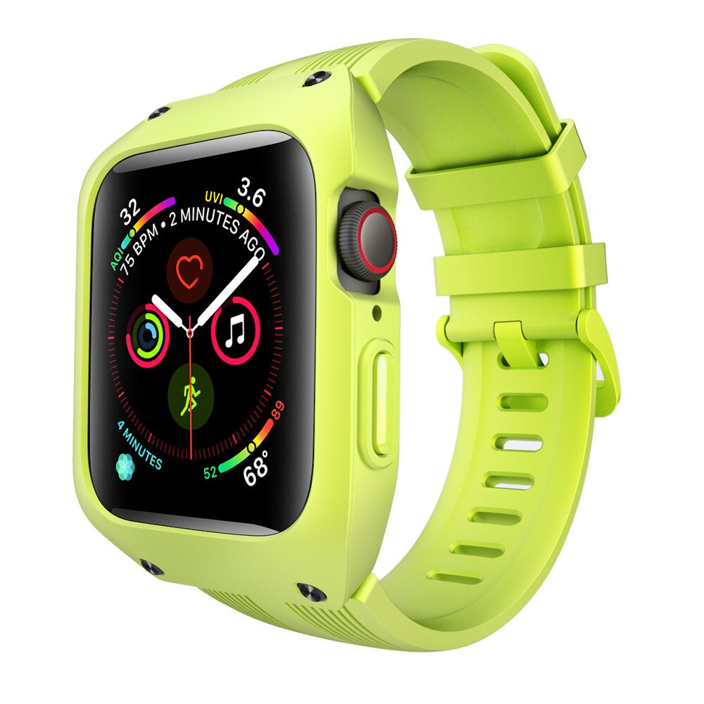 Støtsikker klokkebeskyttelse for Apple Watch 44mm Series 4/5, robust design i silikon.