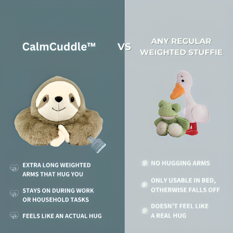 En gruppe CalmCuddle plysjdyr i forskjellige nøytrale farger, stresslindring og kos for alle aldre
