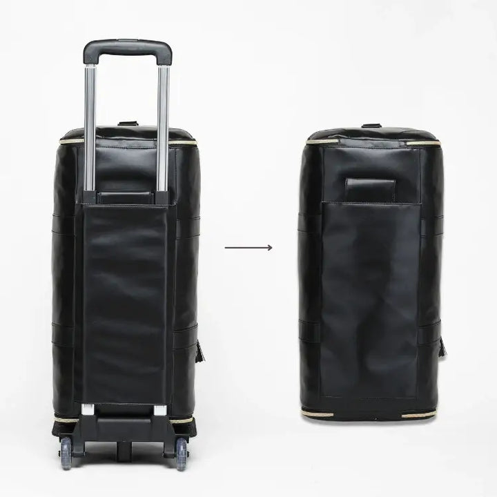 "Romslig JenniBag håndbagasje i beige, 60L, med avtakbare hjul og innovativ design for moderne reisende."