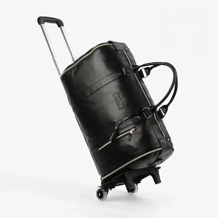 "Romslig JenniBag håndbagasje i beige, 60L, med avtakbare hjul og innovativ design for moderne reisende."