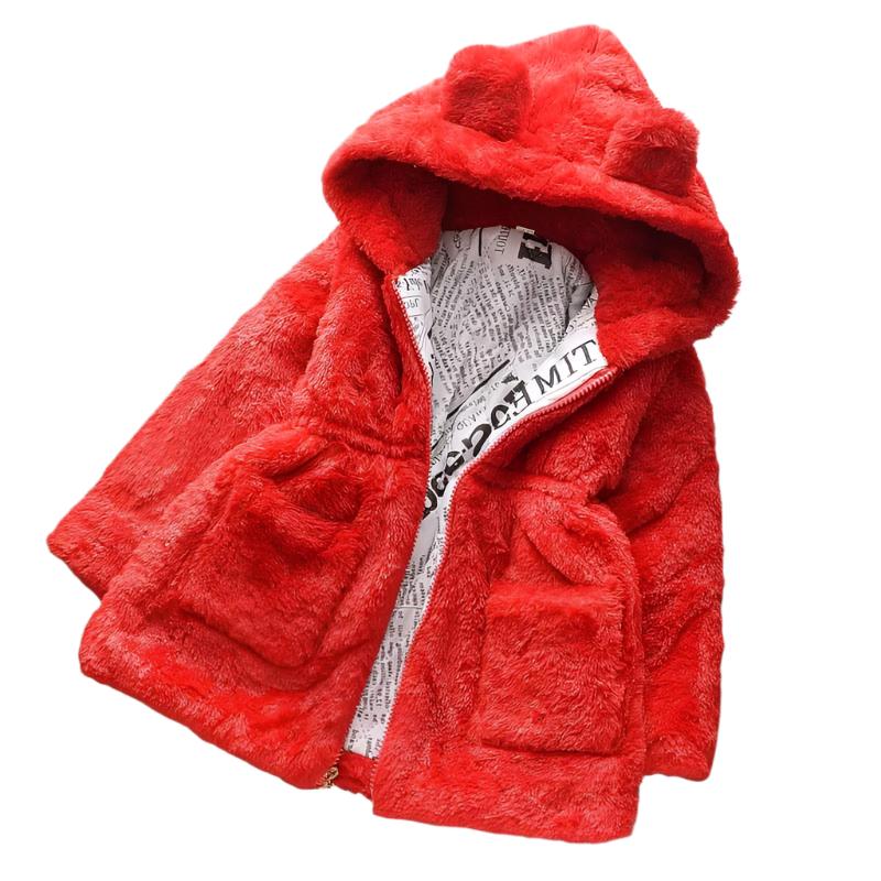 Rød barne fleece hettejakke, myk og varm vinterjakke for lek ute