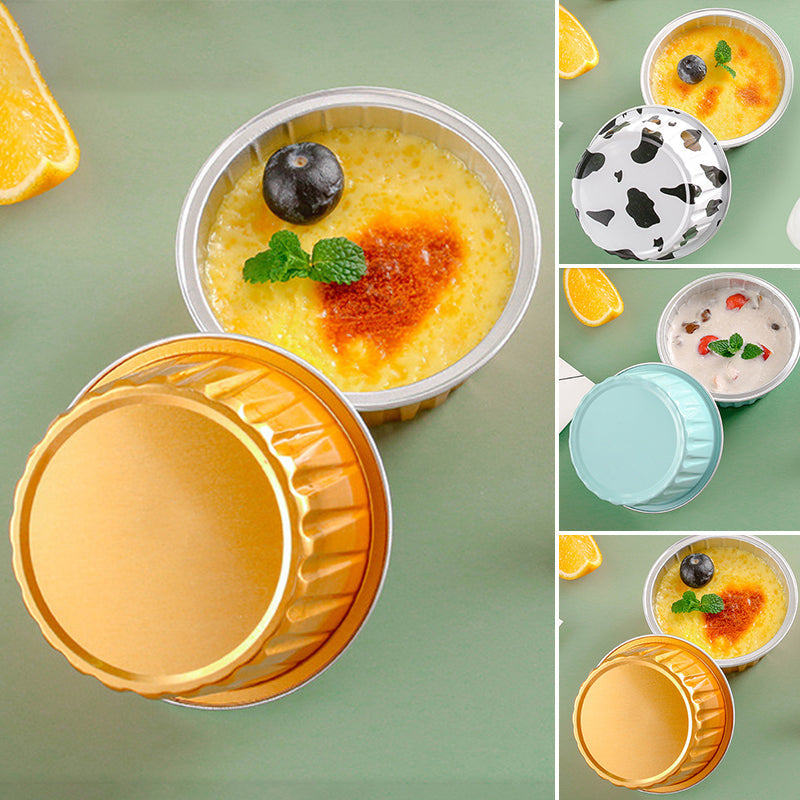 "Rund tinnkopp av aluminiumsfolie 125ml, perfekt for baking og grilling, viser slitesterkt og gjenbrukbart design."