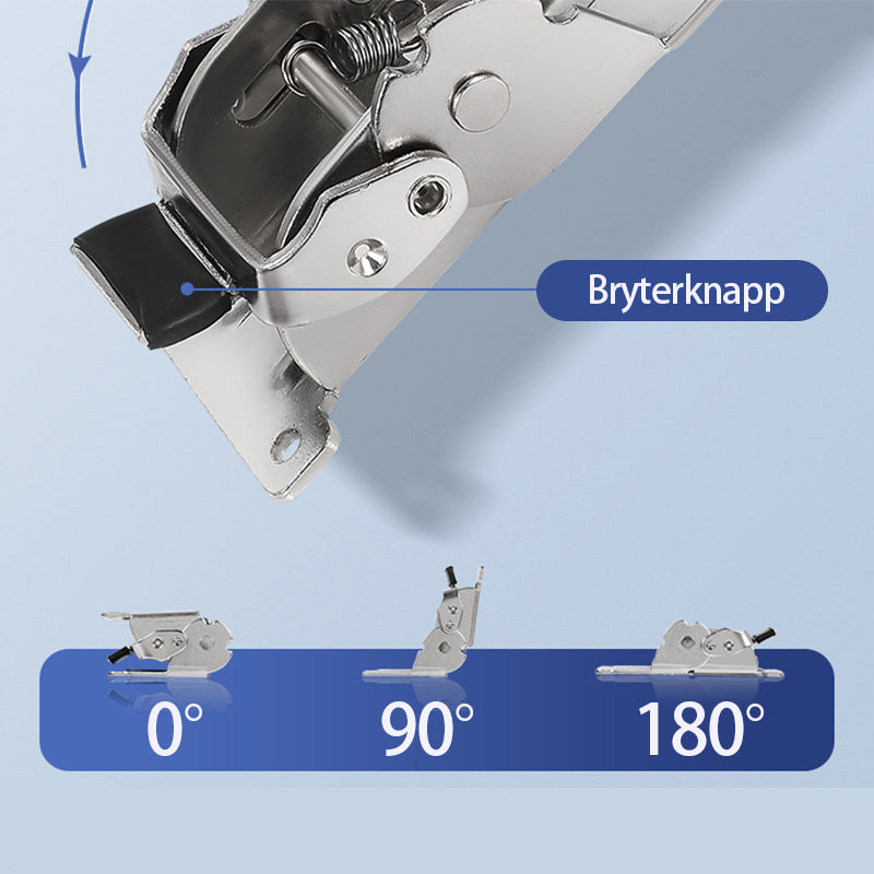 "Sammenleggbar bordbenhengsel i metall, sølvfinish, kompakt design for moderne hjem, passer bord og stoler."