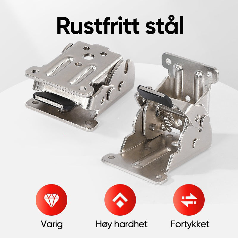 "Sammenleggbar bordbenhengsel i metall, sølvfinish, kompakt design for moderne hjem, passer bord og stoler."