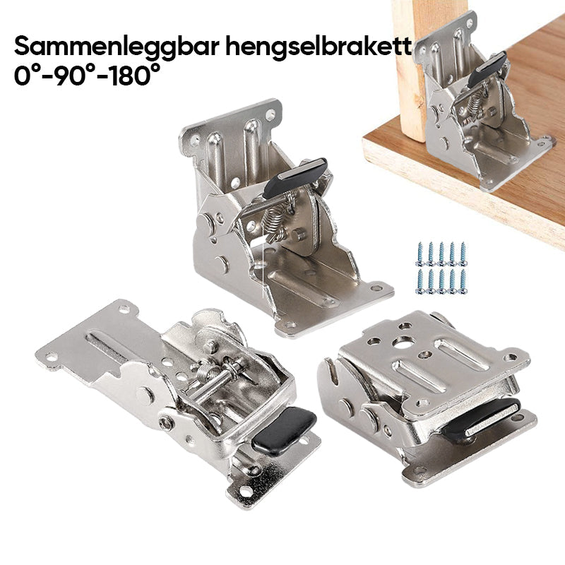 "Sammenleggbar bordbenhengsel i metall, sølvfinish, kompakt design for moderne hjem, passer bord og stoler."
