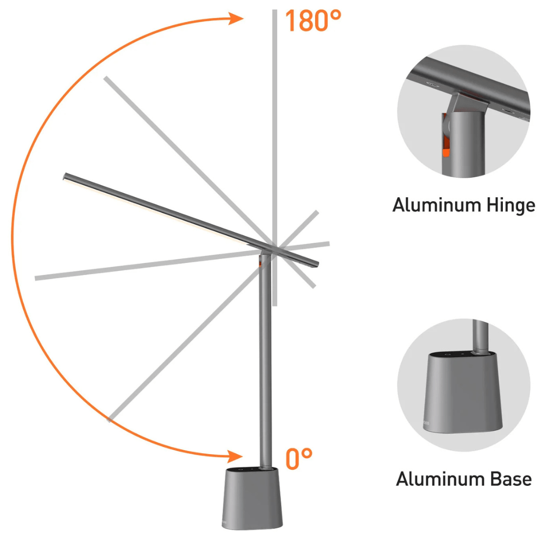Moderne, sammenleggbar LED lampe med dimming for skrivebordet. Gir optimalt arbeidslys.