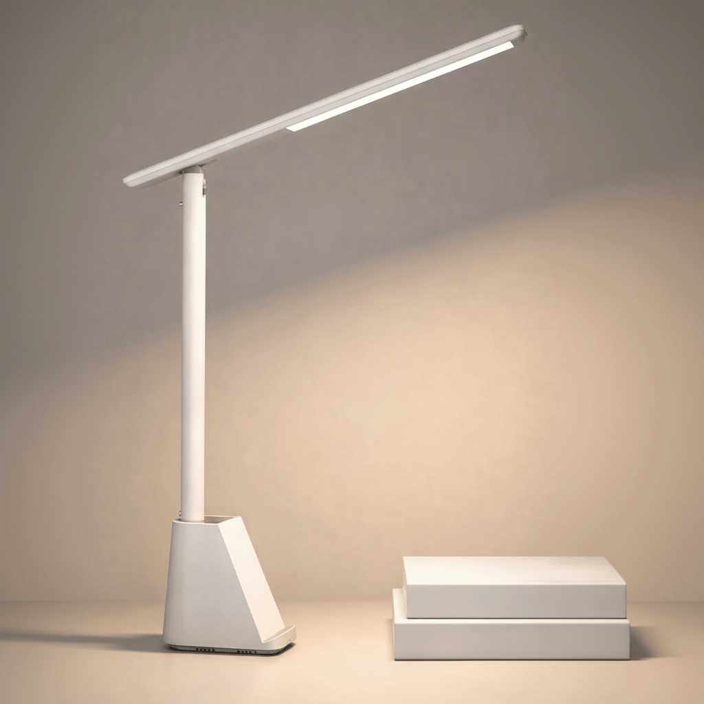 LED arbeidslys med justerbar arm og lys. Perfekt dimbar leselampe til studie og arbeid.