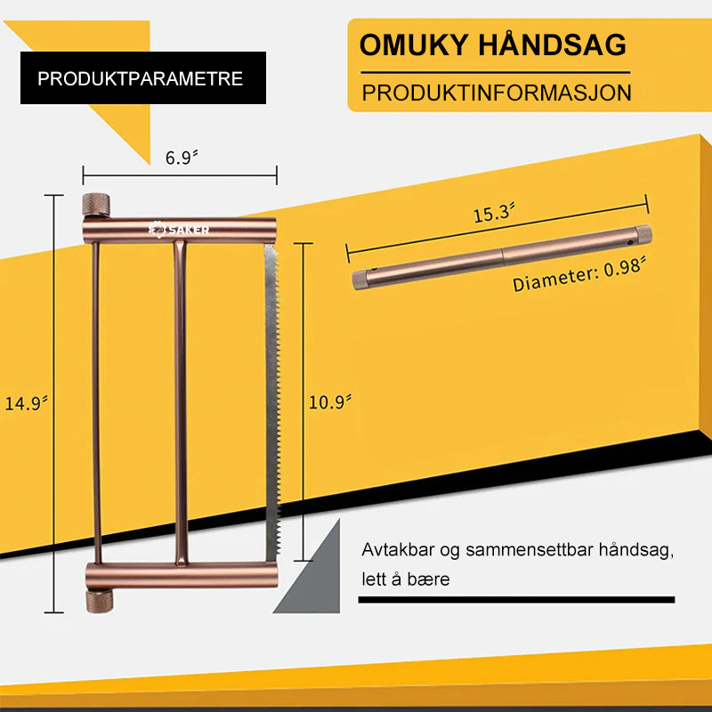"Sammenleggbar sag med slitesterkt blad og aluminiumslegering, ideell for hagearbeid og friluftsliv."