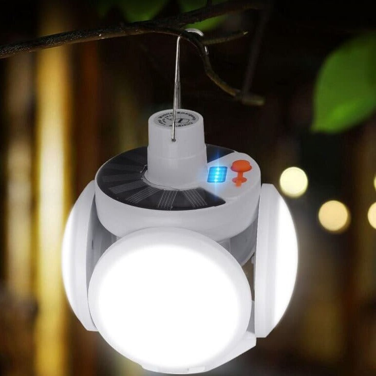 Bærbar sammenleggbar solcelle LED-pære. Perfekt lys til camping, friluftsliv og turutstyr.