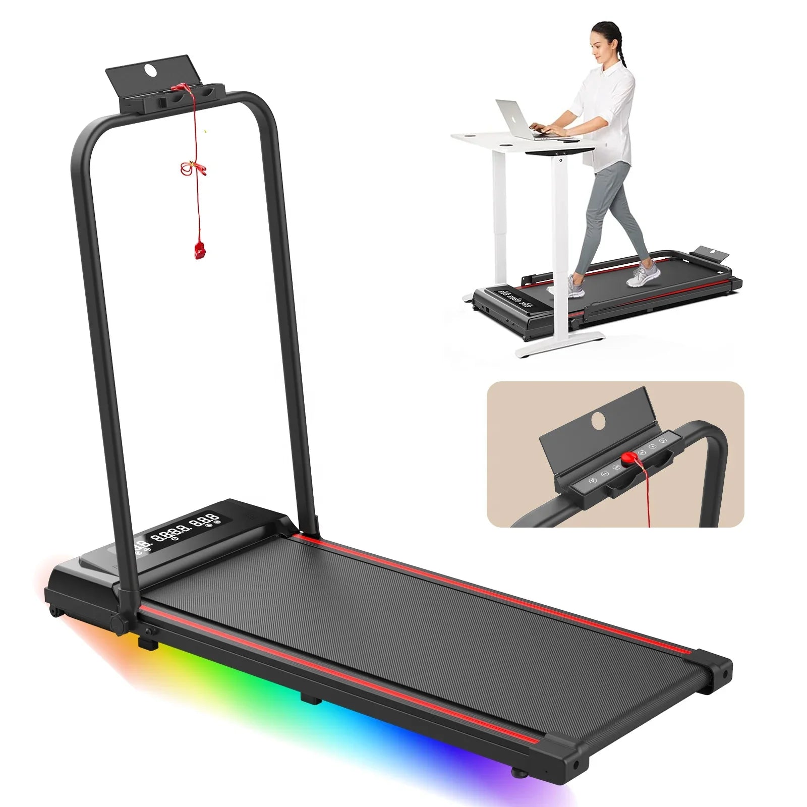 Sammenleggbar tredemølle for hjemmetrening, flatpakket for enkel oppbevaring, ideell for kompakt fitness.