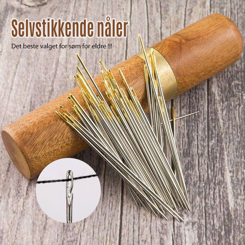 "Selvtrådende nåler, sett med 12 nikkelbelagte stål nåler for enkel sying, ideelt for alle materialer og prosjekter."
