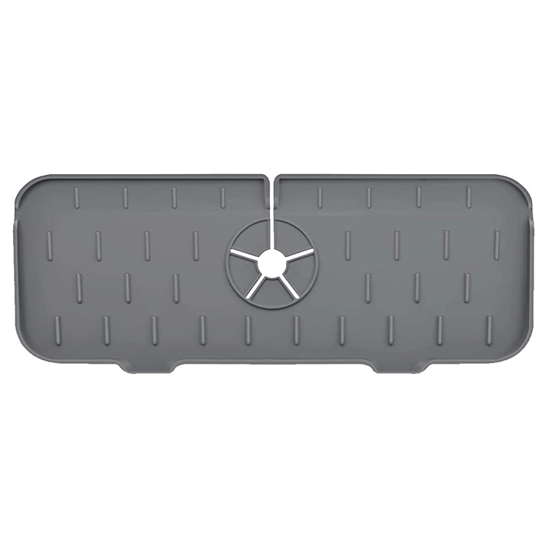 "Silikon kranhåndtak dryppfanger i stilrent grått design, holder benkeplaten tørr med effektiv vanndrenering."