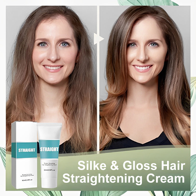 Silk & Gloss hårrettingkrem i elegant tube, gir silkeaktig rett hår uten varme. Naturlig glans og intens pleie.