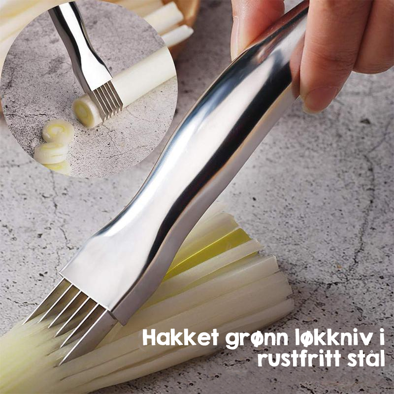 "Skarp løkkniv i rustfritt stål med ergonomisk håndtak, perfekt for grønnsakskutting på ditt kjøkken."