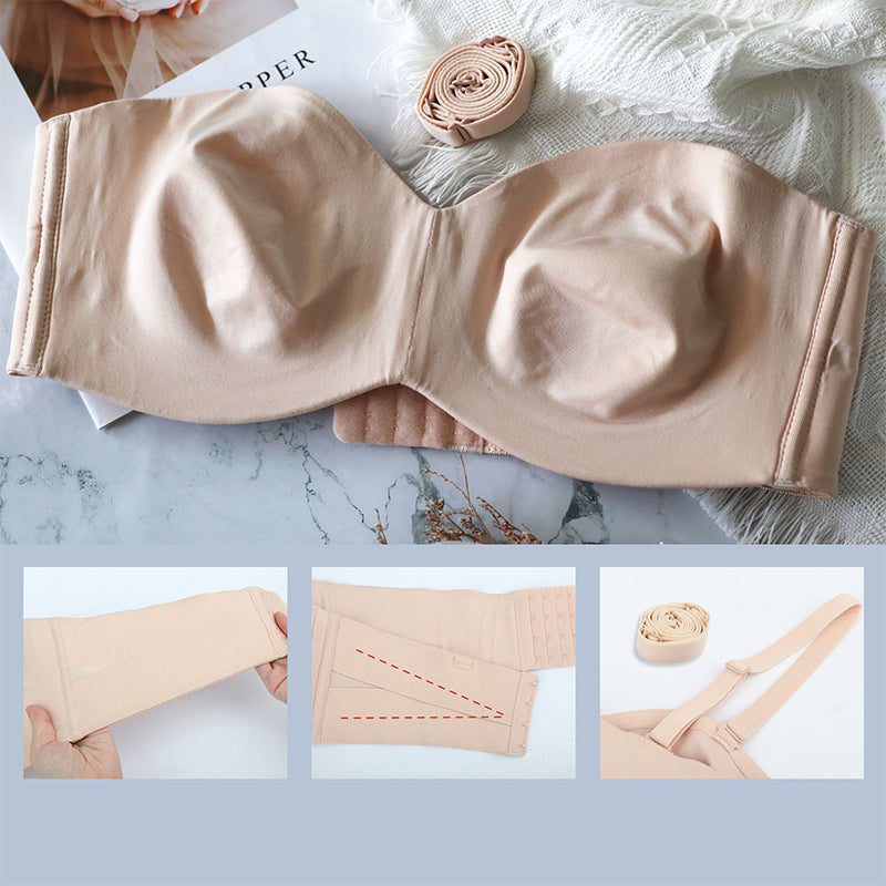 "Sklisikker cabriolet bandeau BH, konverterbar 5-i-1, sømløs design, avtakbare stropper, ulike størrelser, svart farge"