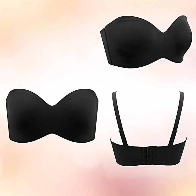 "Sklisikker cabriolet bandeau BH, konverterbar 5-i-1, sømløs design, avtakbare stropper, ulike størrelser, svart farge"