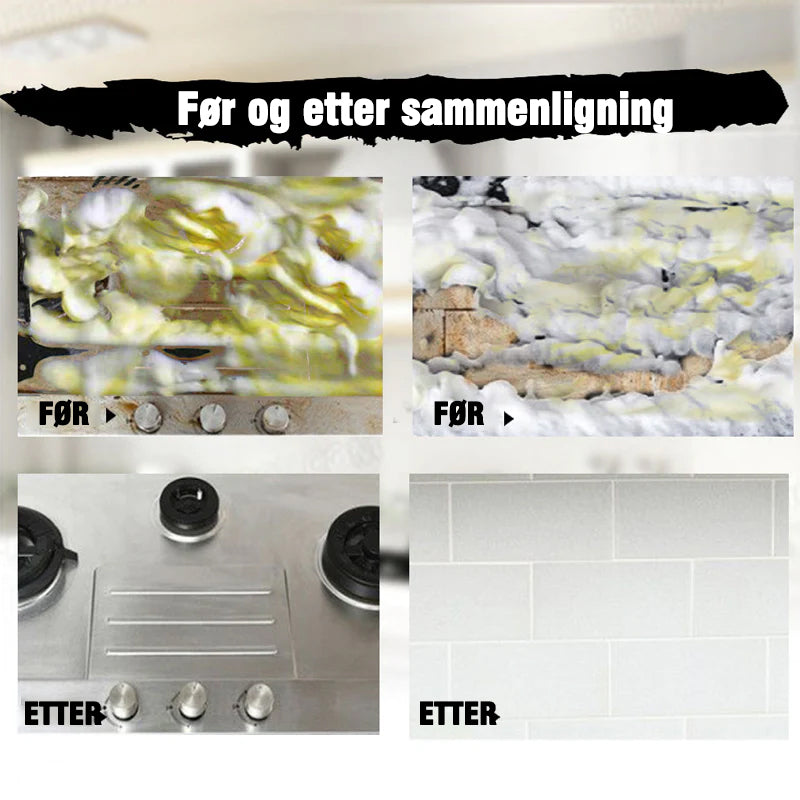 "Skummende rengjøringsmiddel i sprayflaske, fjerner lett fett og smuss fra grill og kjøkkenoverflater, gir glans."