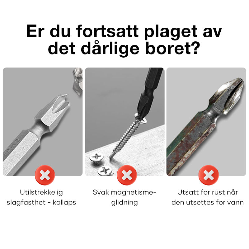 "Slagfast kryssskrutrekkerbits med sklisikkert grep for tøffe forhold, nærbilde av bitsdesign."