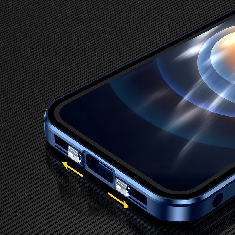 "Slitesterkt dobbeltsidig iPhone-deksel med metallfinish og eksplosjonssikkert glass for optimal beskyttelse og stil."