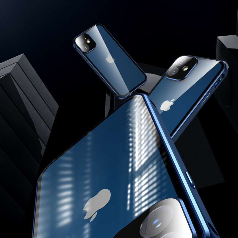 "Slitesterkt dobbeltsidig iPhone-deksel med metallfinish og eksplosjonssikkert glass for optimal beskyttelse og stil."