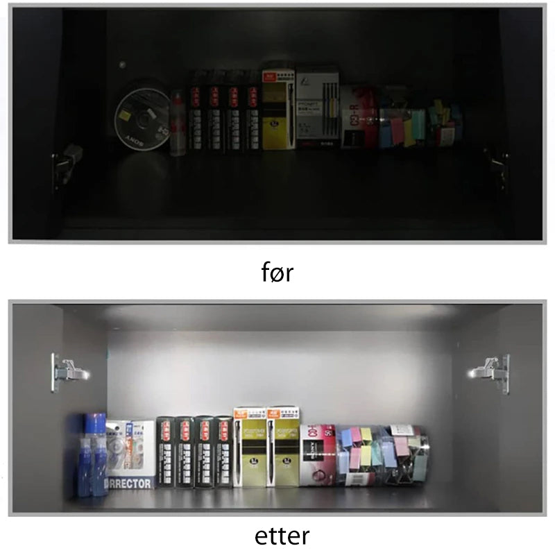 "Smart LED-sensorlys for skap, automatisk belysning ved åpning, sett med 10, enkel installasjon, hvitt lys"