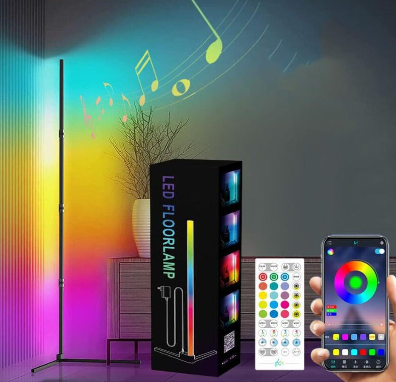 Fargerik RGB LED-lampe skaper stemningsfullt lys i rommet. Ideell for moderne interiør og lysdesign.